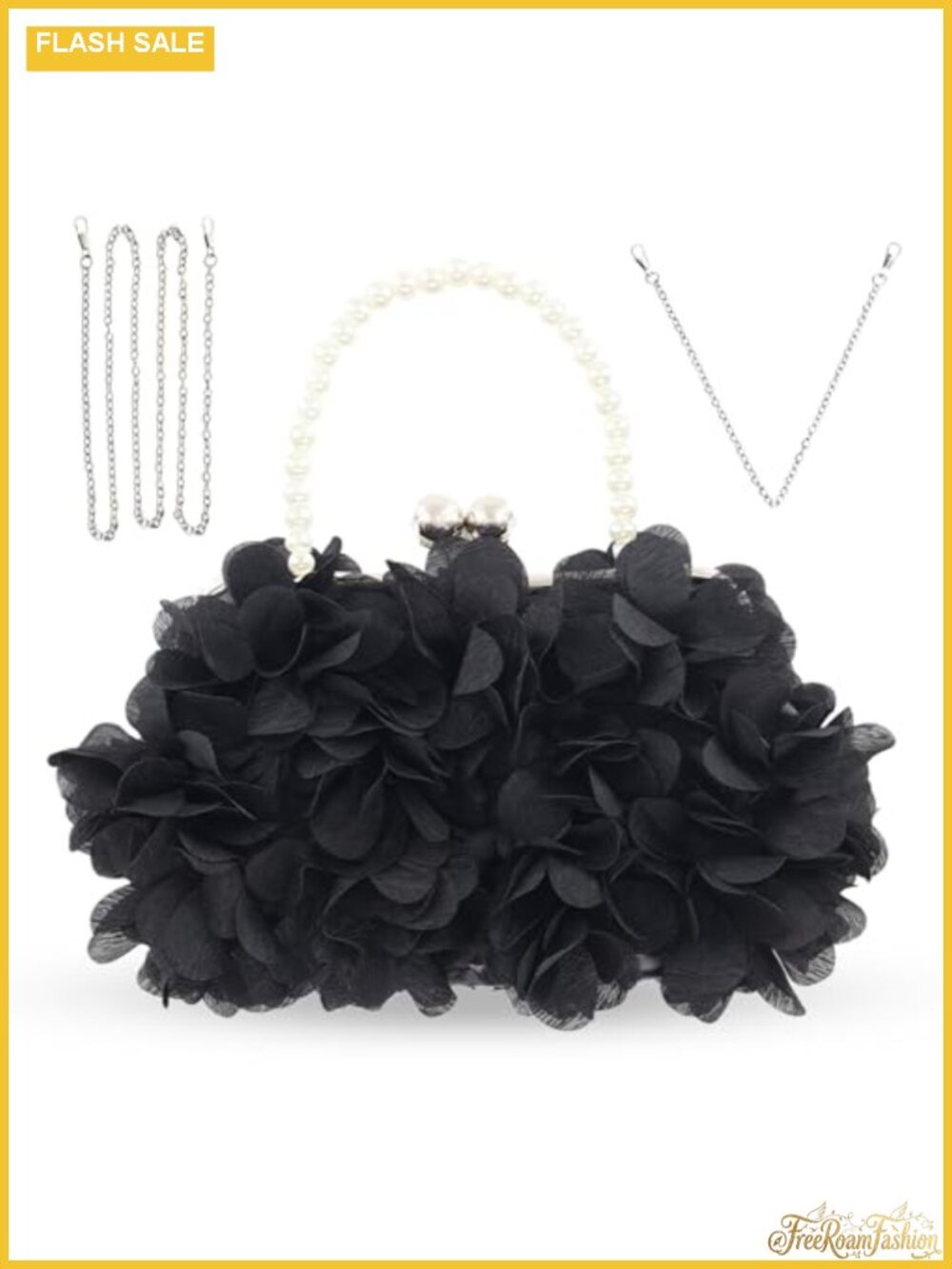 Women's Handcrafted 3D Floral Pleated Clutch with Detachable Chain Crossbody